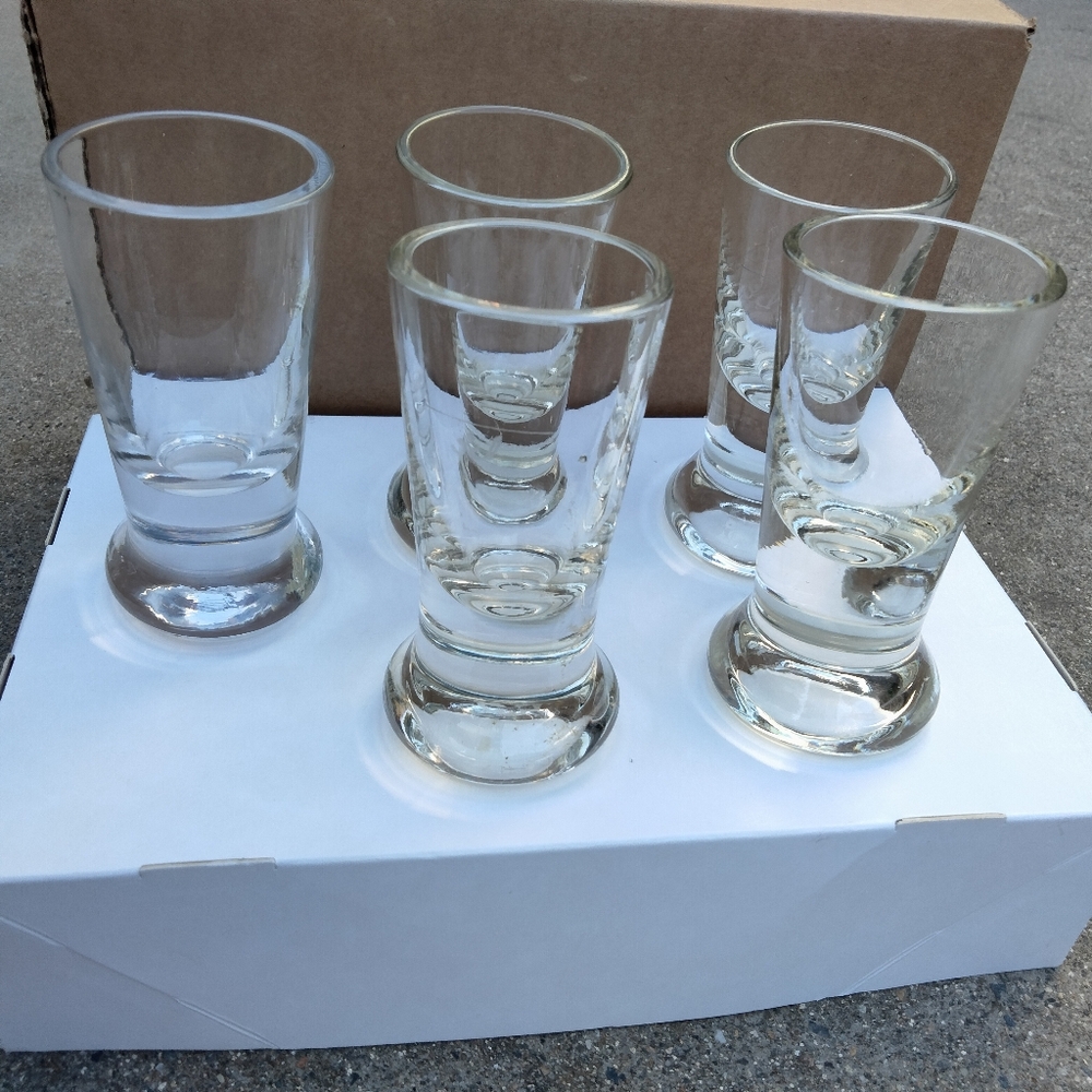 Vintage Clear Glass Shot Glasses - Set of 5
